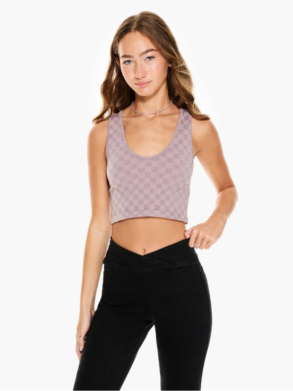 Aeropostale Purple Checkered V-Neck Seamless Crop Tank - Size M
